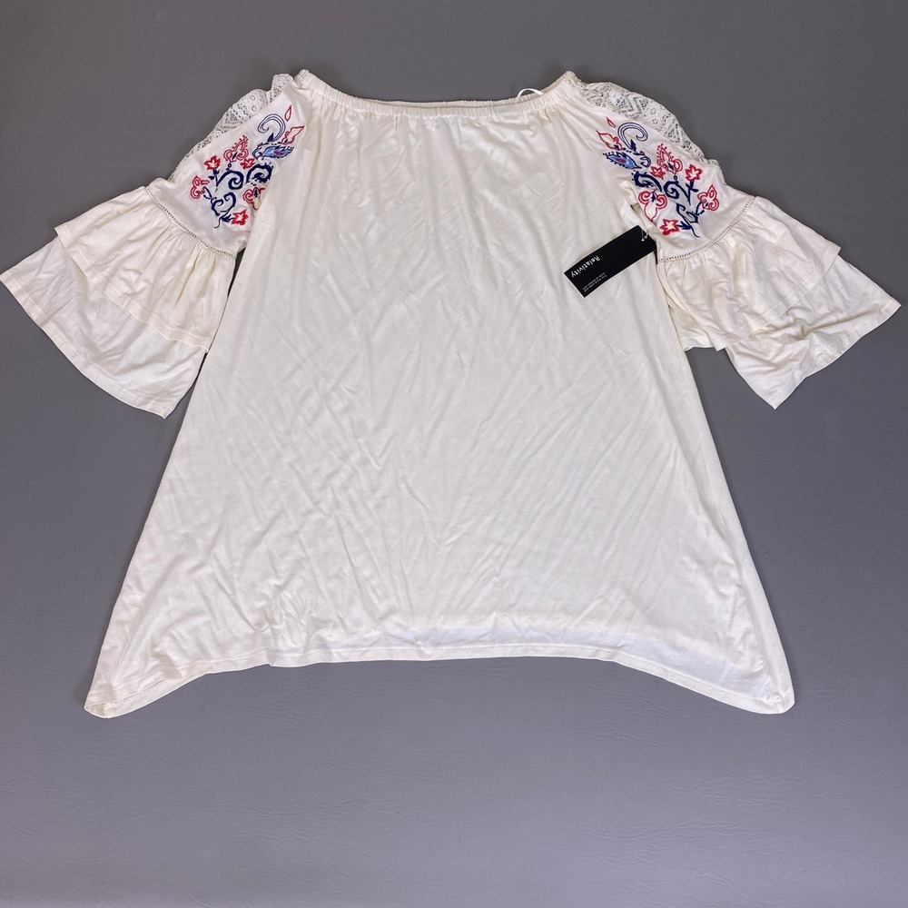 Relativity Tunic Top Women's Large Ivory Embroidered Off Shoulder Ruffle New NWT